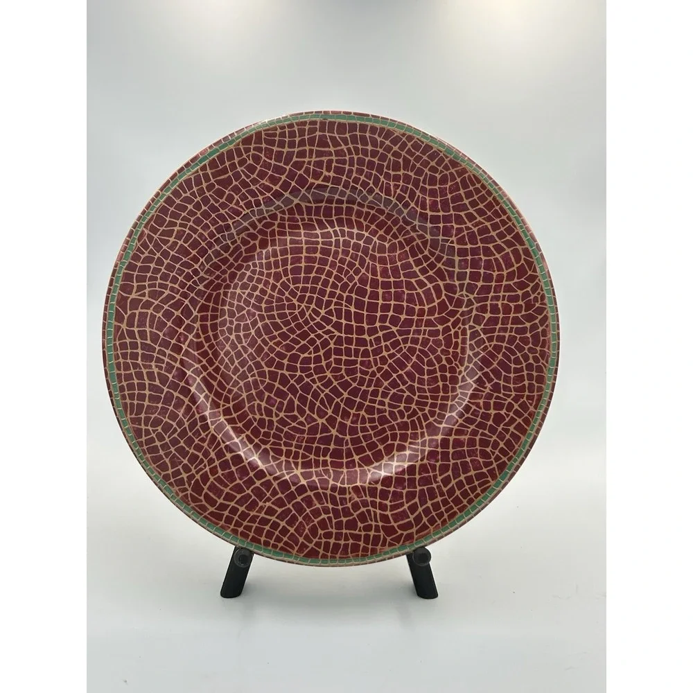 Pier 1 Mosaic Fruit Chop Plate Platter Red/Gold/Green Earthenware Italy, 12.5